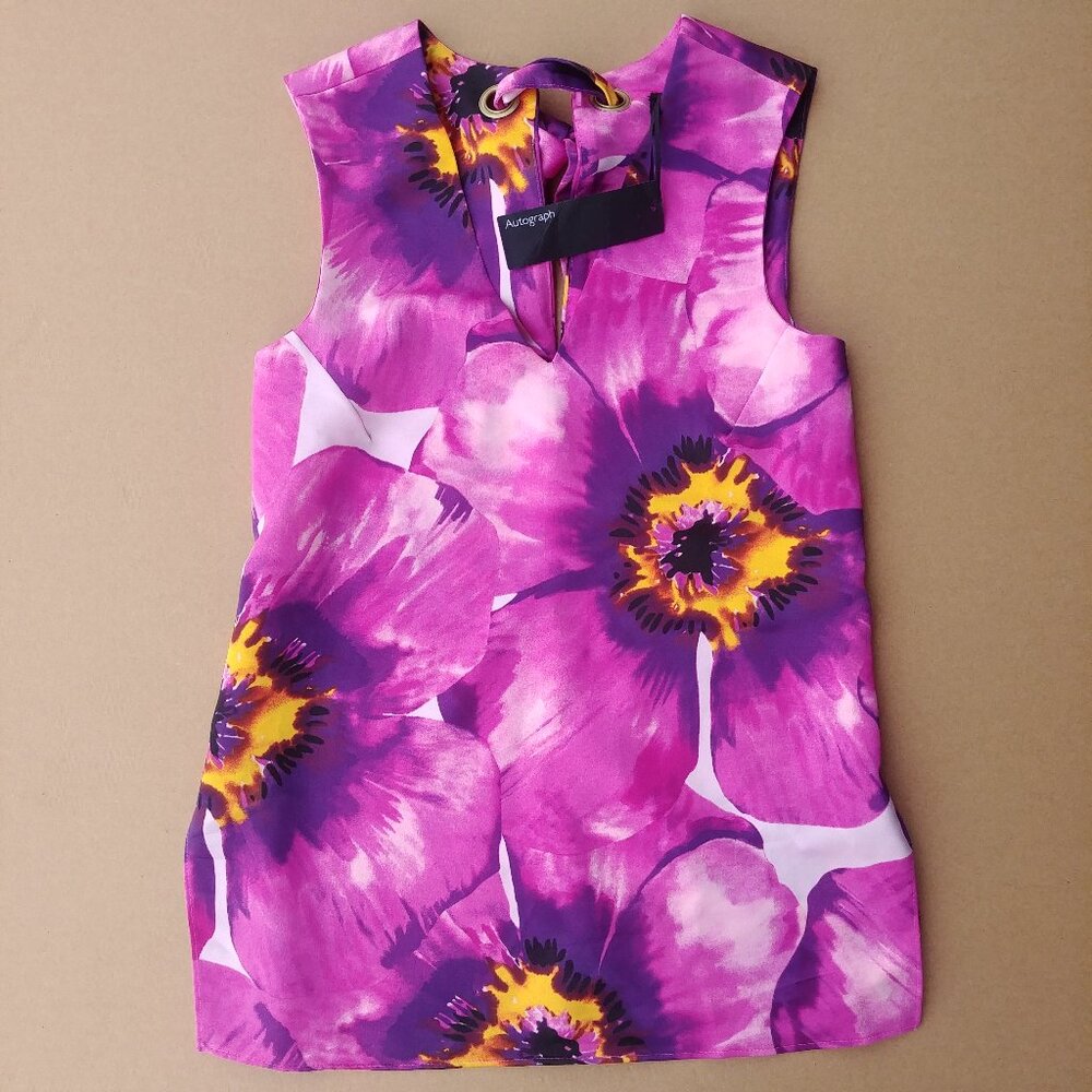 NEW WITH TAGS Autograph Heavy Satin Pink Purple Floral Top Tie